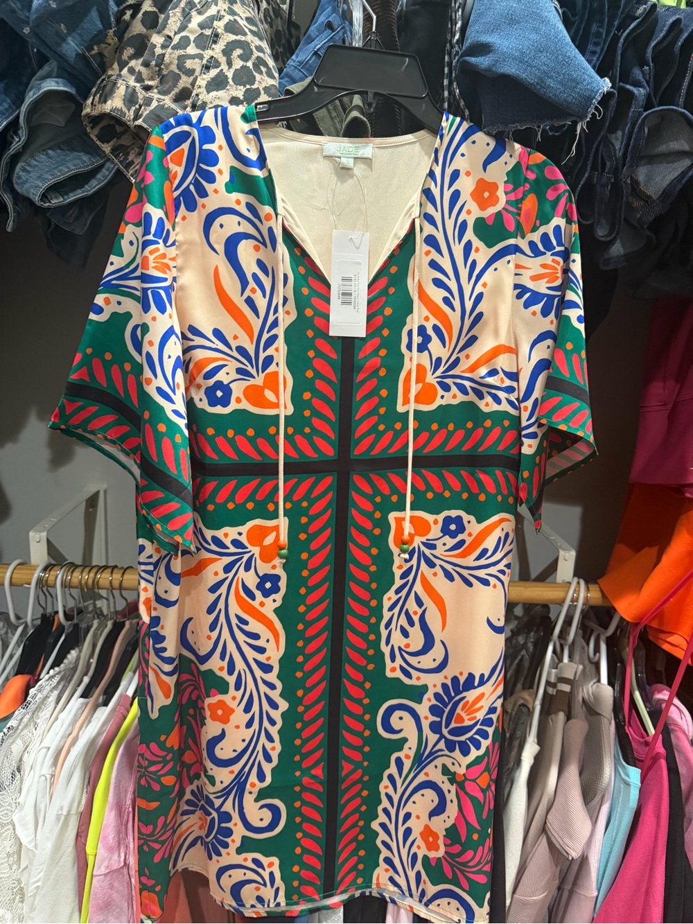 Jade Green & Cream Floral Print V-Neck dress